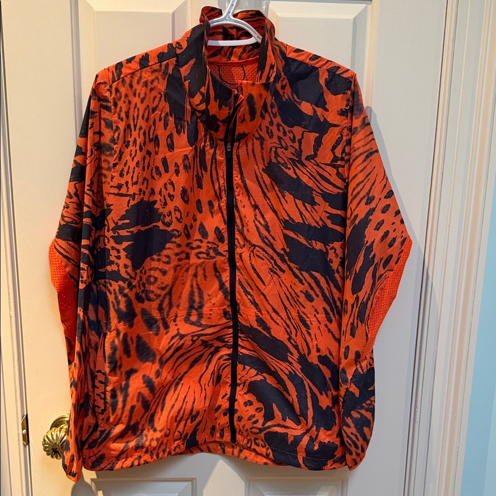 Adidas sz L Running Jacket - orange, dk navy - perfect for Oilers fans - mesh